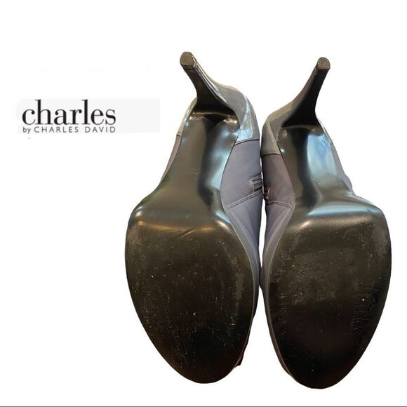 CHARLES by Charles David Aver Grey Patent Neoprene Ankle Boots Booties 9.5 - Picture 5 of 6